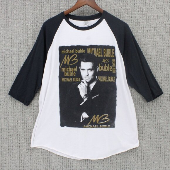 Michael Buble Baseball Shirt Mens Large L White 3/4 Sleeve 2019 Tour Concert - Picture 1 of 9